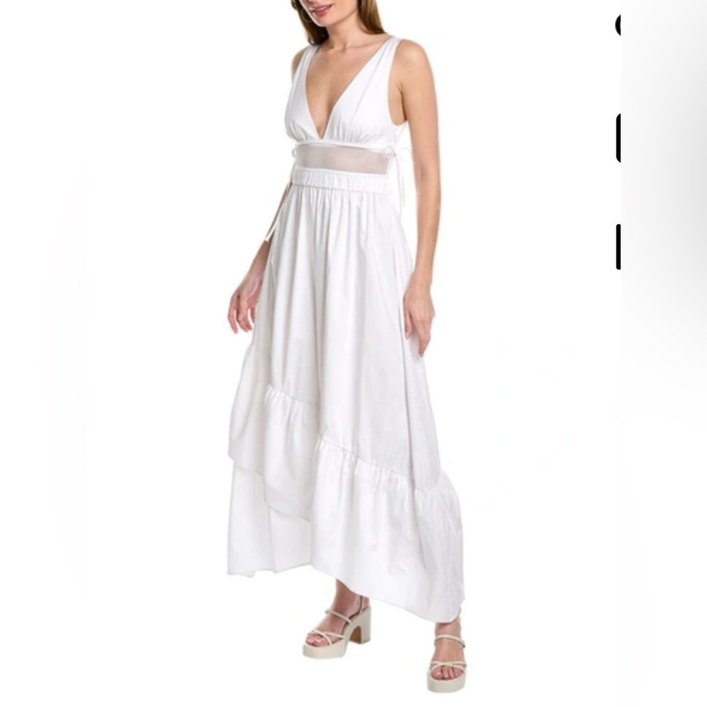 Ramy Brook Vandala V-neck Maxi Dress White Size 4 Ruffles Tank